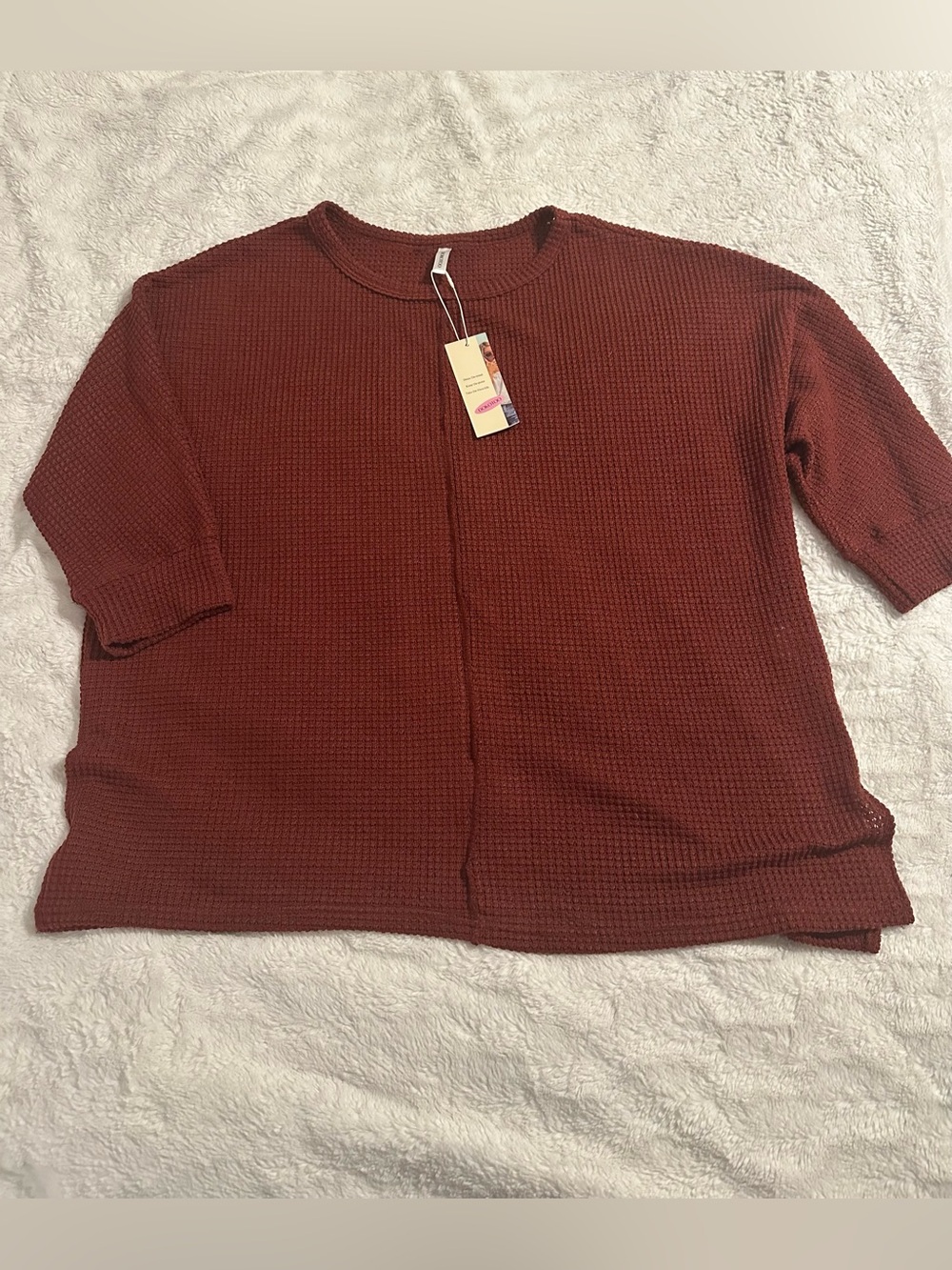 Waffle Knit Brick Red Pullover Top NWT